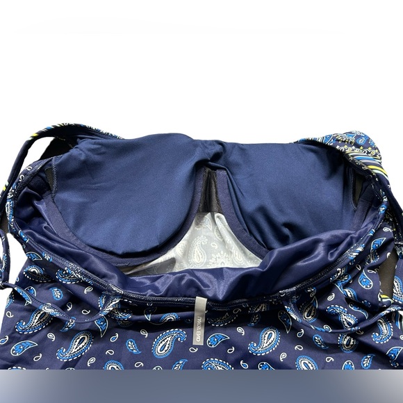 LANDS' END navy blue paisley square neck underwire tankini swim top size 12 NWT - Picture 5 of 5